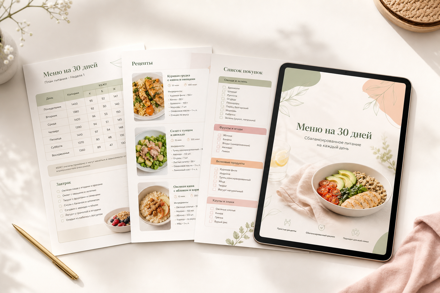 Мокап PDF меню питания на 30 дней
